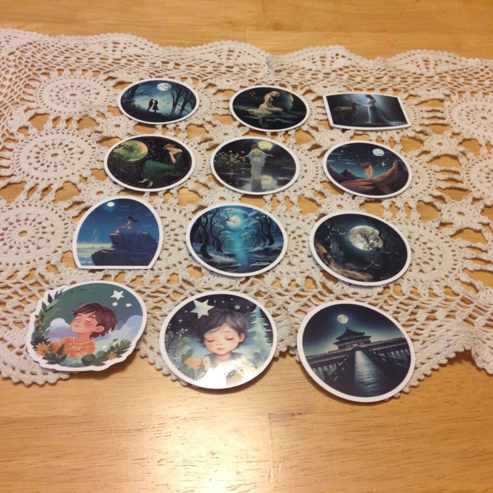 Stickers, Goddess, Moon and Stars theme, 12 New stickers